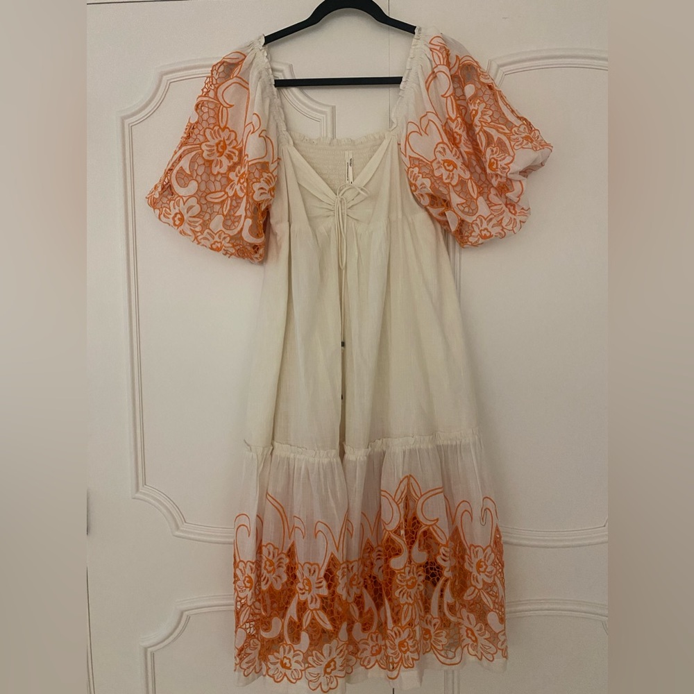 Anthropologie Tina Puff-Sleeved Embroidered Maxi Dress. EUC